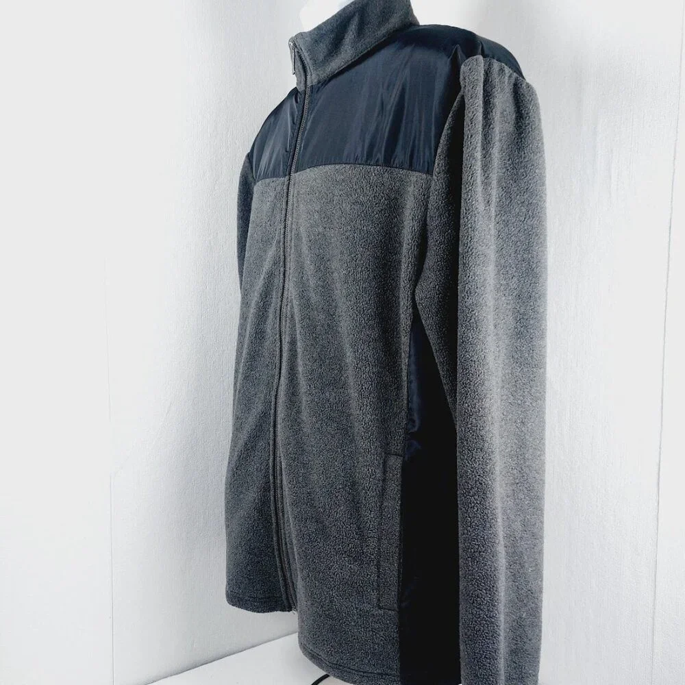 Apt. 9 Men's Black Gray Mock Neck Shell Fleece Full Zip Jacket Size L